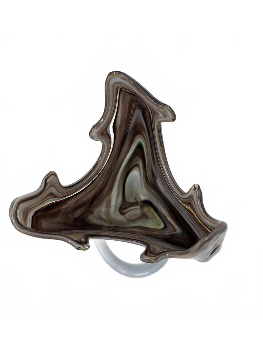Vintage Hand Blown Art Glass Vase Trumpet Shape Swirl Brown Gray 10.75" - Picture 6 of 7
